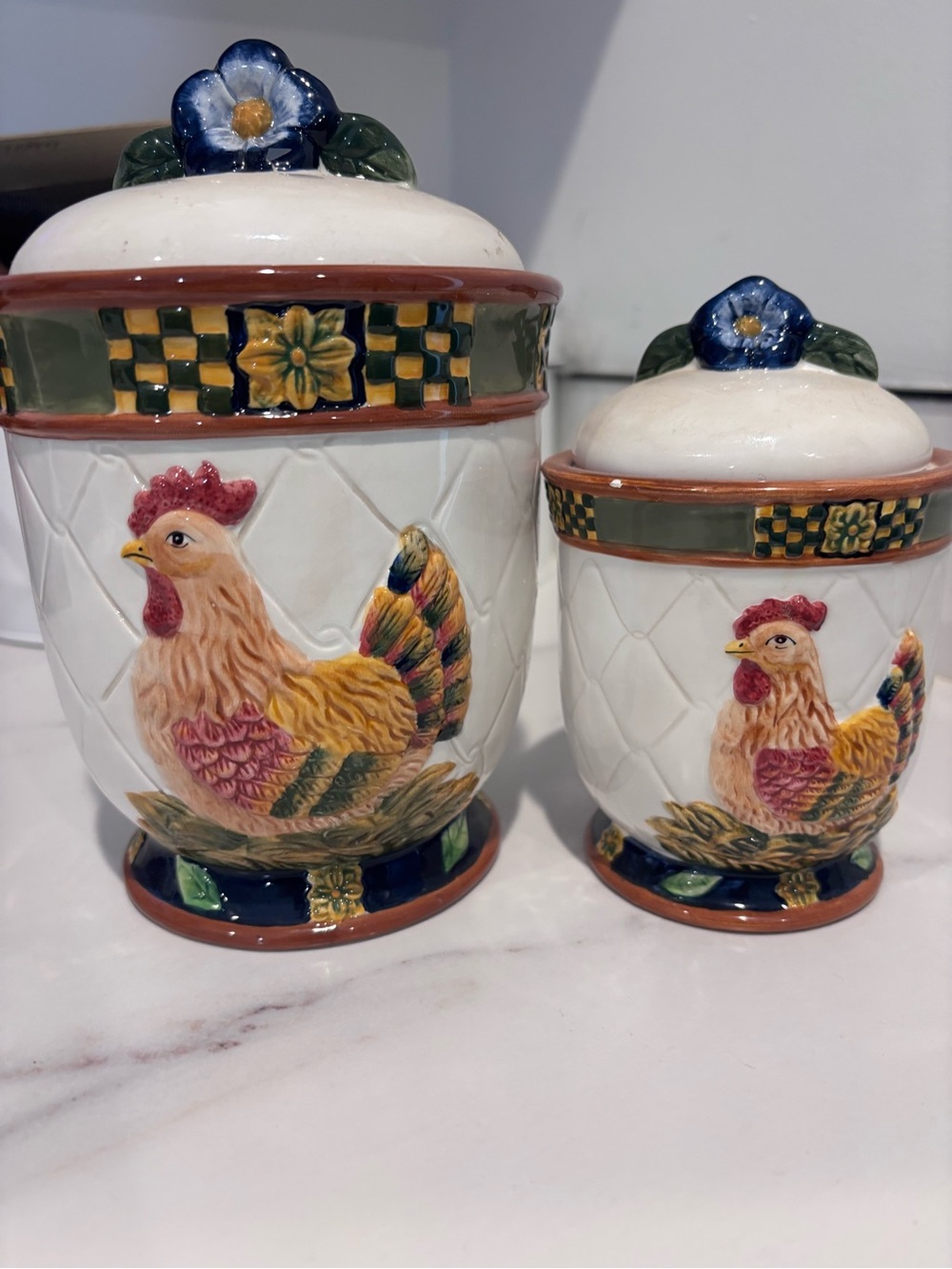 Hand-Painted Rooster Ceramic Canister Set - White & Multicolor